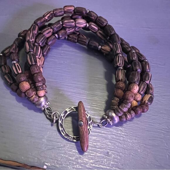 Silpada 925 Sterling Silver Palm Wood Beaded Multi Strand Toggle Bracelet - Picture 8 of 10
